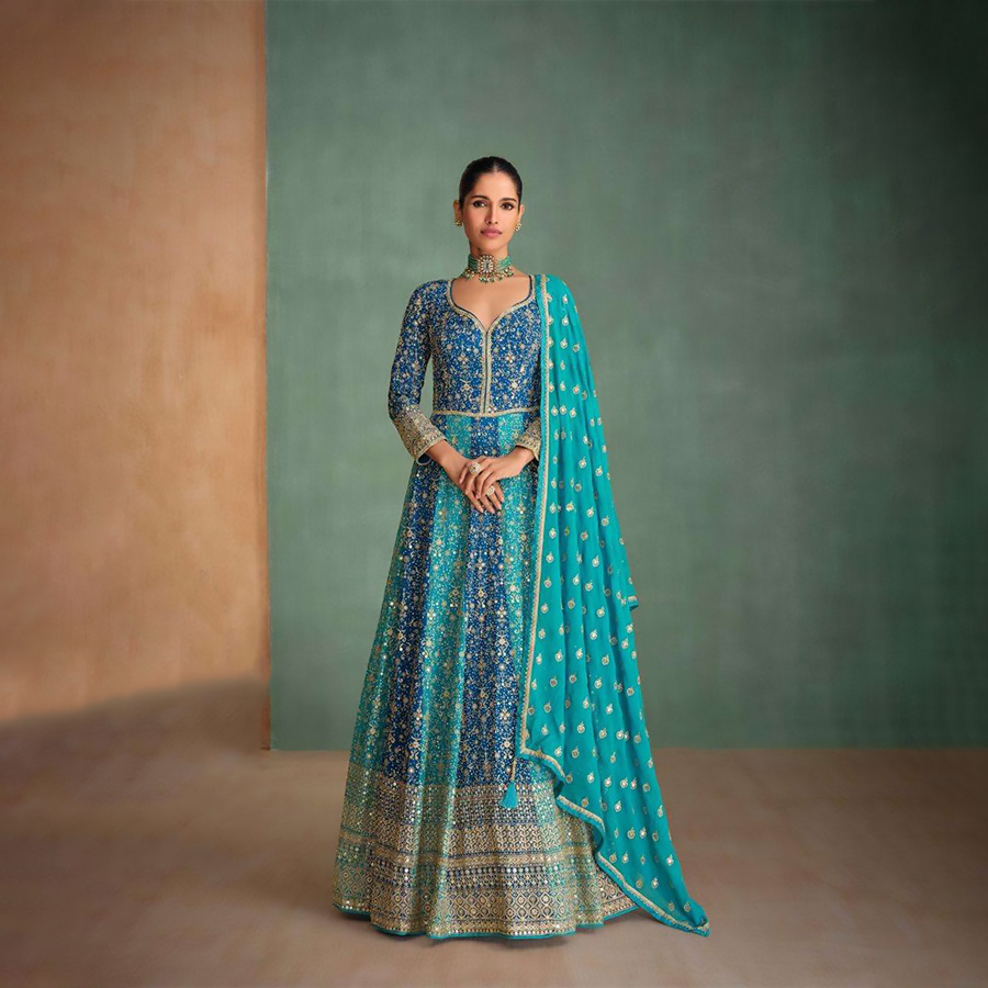 Sky blue & blue Georgette Designer Suit